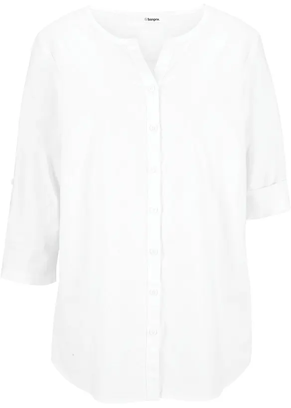 3/4-Arm Bluse aus Leinen-Baumwoll-Mix in weiß von vorne - bonprix