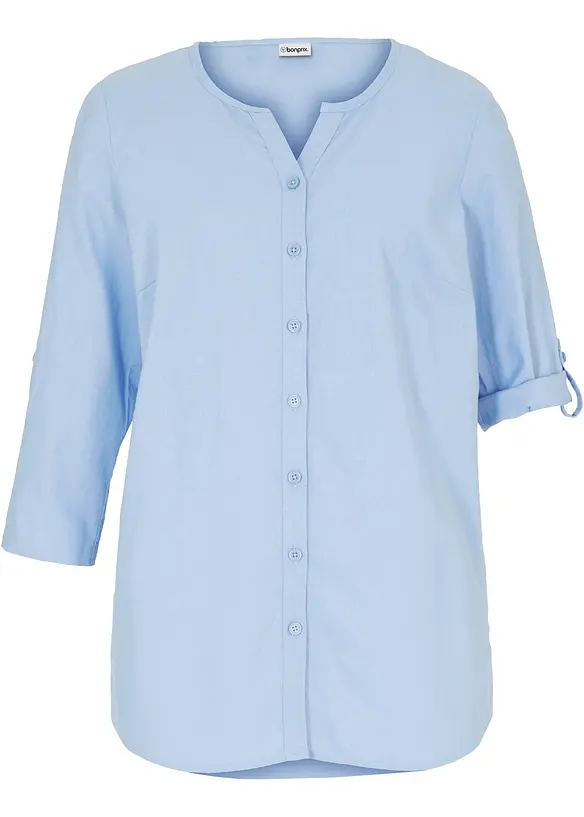3/4-Arm Bluse aus Leinen-Baumwoll-Mix in blau von vorne - bonprix