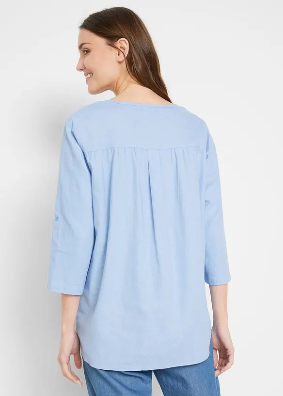 3/4-Arm Bluse aus Leinen-Baumwoll-Mix in blau von hinten (im Anschnitt) - bonprix