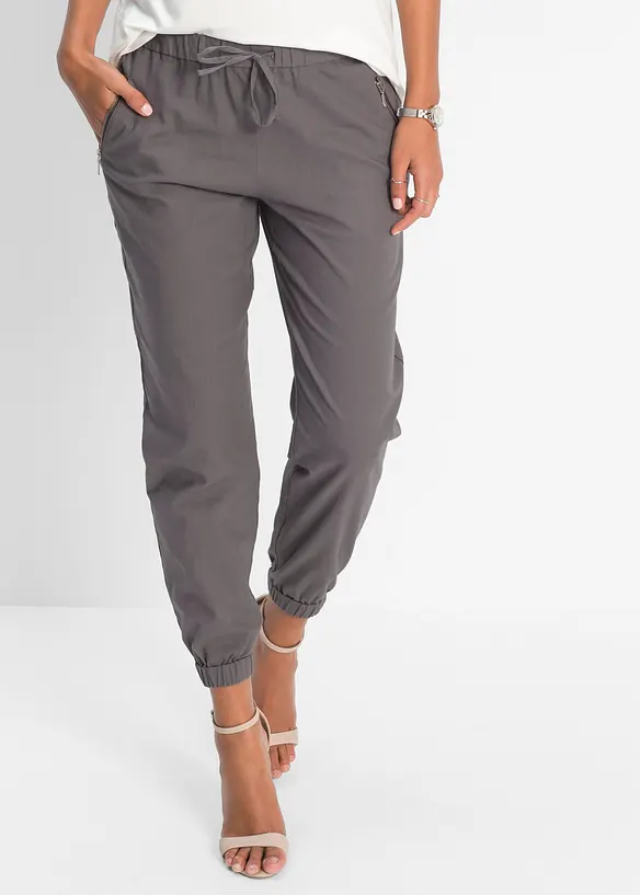 7/8-Hose aus luftigem Leinen-Mix in grau von vorne - bonprix