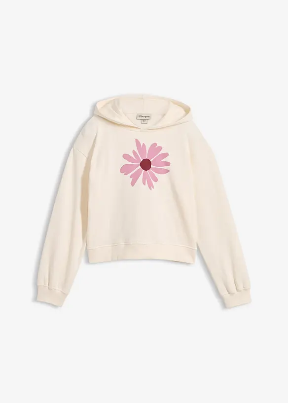 Kurzer Hoodie aus reiner Bio-Baumwolle in weiß von vorne - bonprix