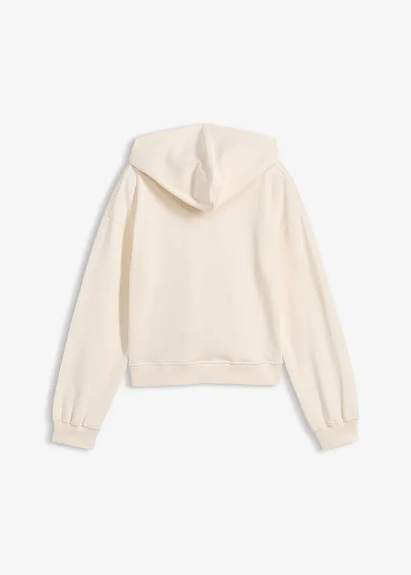 Kurzer Hoodie aus reiner Bio-Baumwolle in weiß von hinten - bonprix