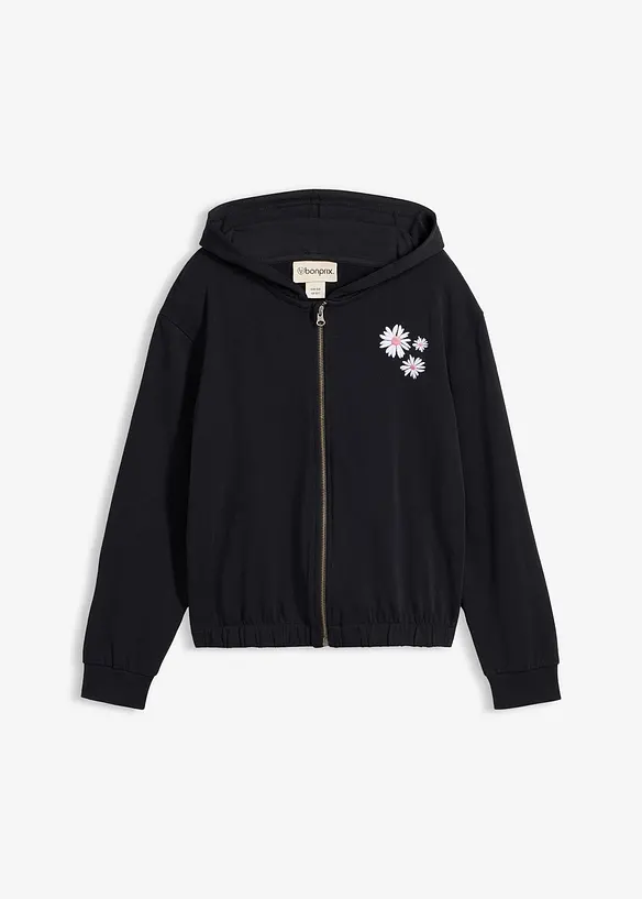 Sweatjacke aus reiner Bio-Baumwolle in schwarz von vorne - bonprix