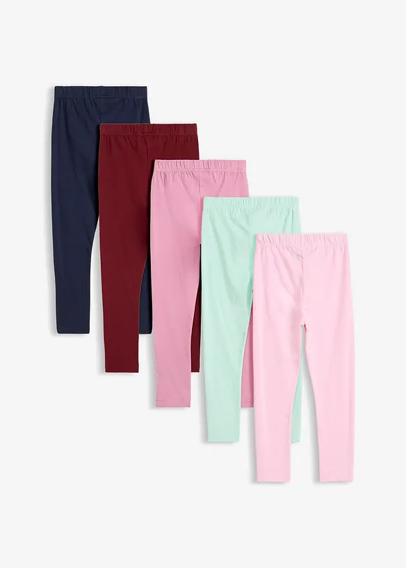 Leggings aus elastischem Bio-Baumwoll-Mix (5er Pack) in rosa von hinten - bonprix