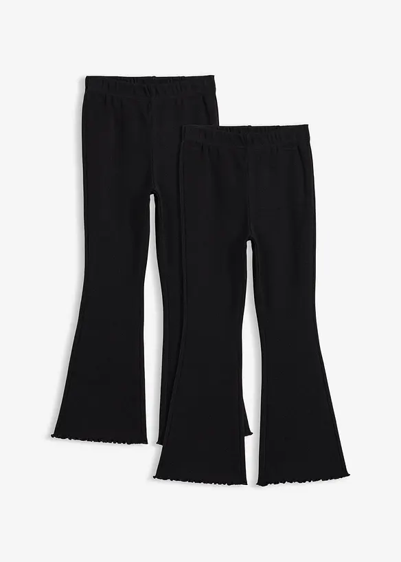 Gerippte ausgestellte Leggings (2er Pack) in schwarz von vorne - bonprix
