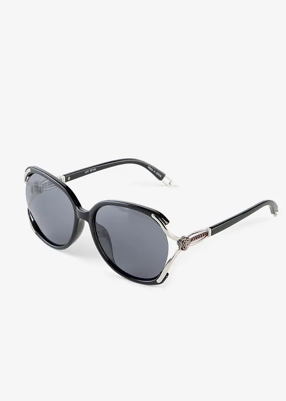 Sonnenbrille mit dekorativen Details in schwarz von vorne - bonprix