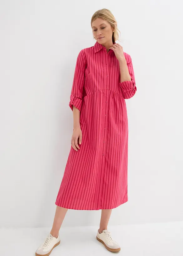 Kleid mit Hemdkragen aus reiner Baumwolle in rot von vorne (Totalaufnahme) - bonprix Kleid mit Hemdkragen aus reiner Baumwolle in rot von vorne (Totalaufnahme) - bonprix