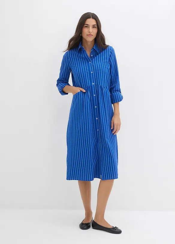 Kleid mit Hemdkragen aus reiner Baumwolle in blau von vorne (Totalaufnahme) - bonprix Kleid mit Hemdkragen aus reiner Baumwolle in blau von vorne (Totalaufnahme) - bonprix