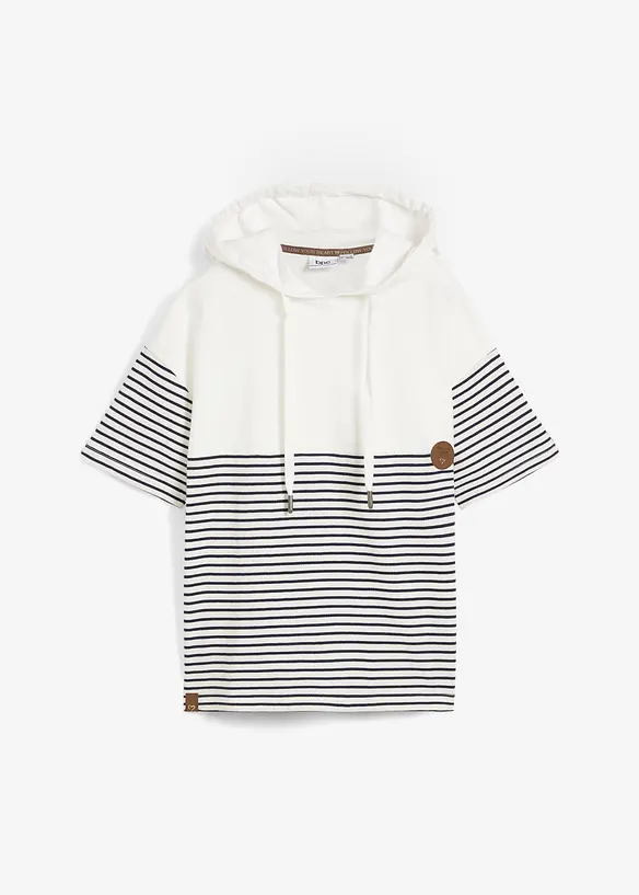 Kurzarm-Hoodie aus reiner Bio-Baumwolle in weiß von vorne - bonprix Kurzarm-Hoodie aus reiner Bio-Baumwolle in weiß von vorne - bonprix