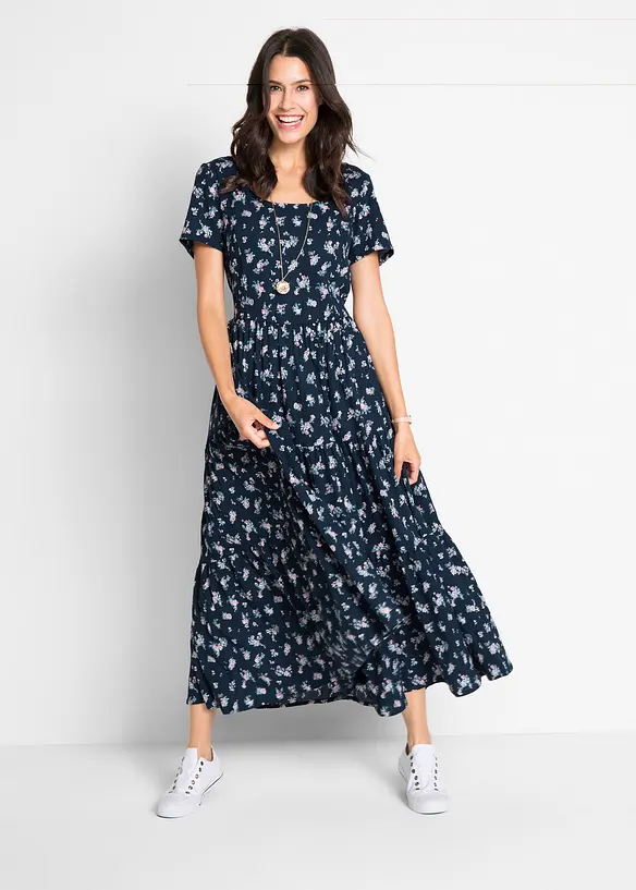 Kleid mit kurzen Ärmeln in blau von vorne (Totalaufnahme) - bonprix Kleid mit kurzen Ärmeln in blau von vorne (Totalaufnahme) - bonprix
