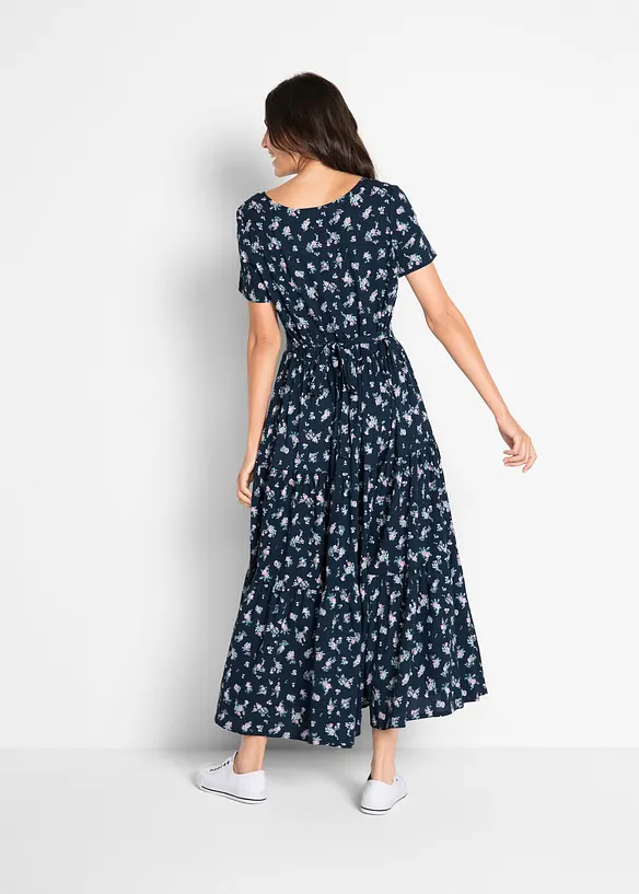 Kleid mit kurzen Ärmeln in blau von hinten (Totalaufnahme) - bonprix Kleid mit kurzen Ärmeln in blau von hinten (Totalaufnahme) - bonprix