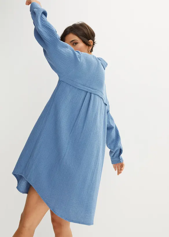 Musselin-Bluse aus reiner Baumwolle in blau von hinten (im Anschnitt) - bonprix