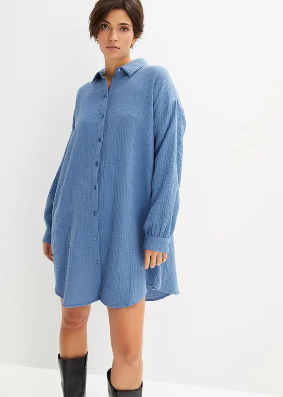 Musselin-Bluse aus reiner Baumwolle in blau von vorne (im Anschnitt) - bonprix