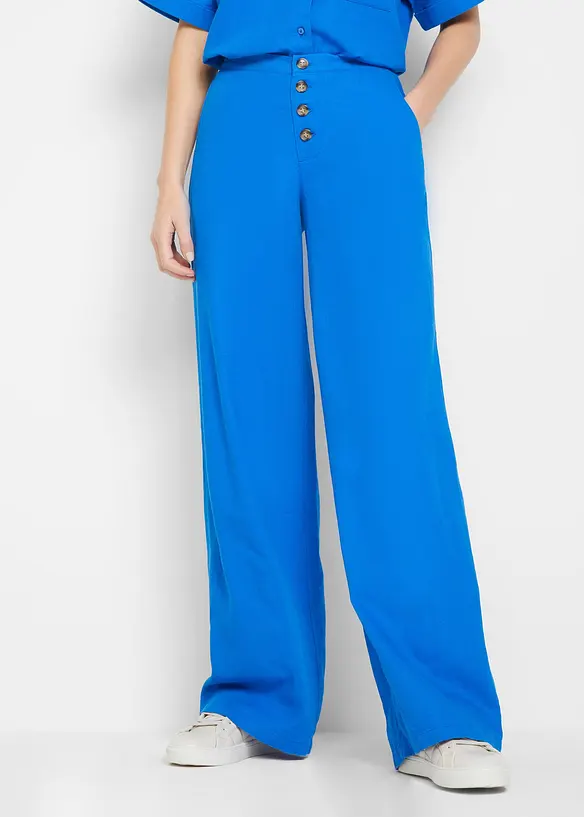 Lange Palazzo-Hose mit Leinen in blau von vorne - bonprix Lange Palazzo-Hose mit Leinen in blau von vorne - bonprix