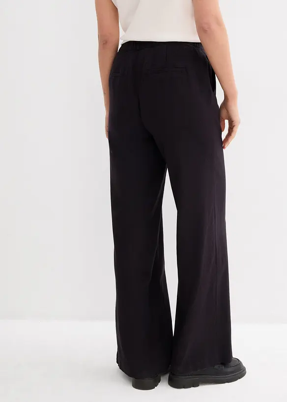 Lange Palazzo-Hose mit Leinen in schwarz von hinten - bonprix