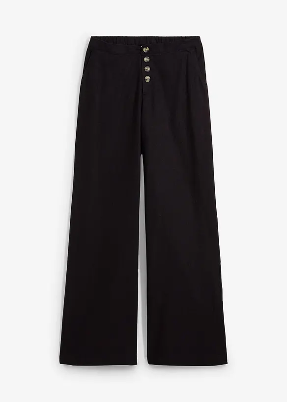 Lange Palazzo-Hose mit Leinen in schwarz von vorne - bonprix