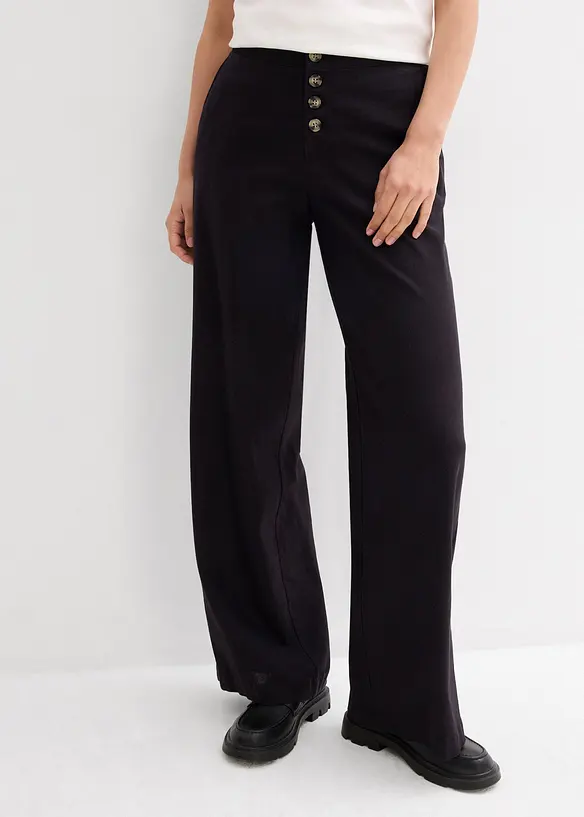 Lange Palazzo-Hose mit Leinen in schwarz von vorne - bonprix