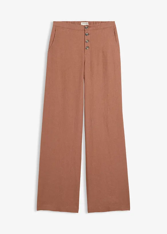 Lange Palazzo-Hose mit Leinen in braun von vorne - bonprix