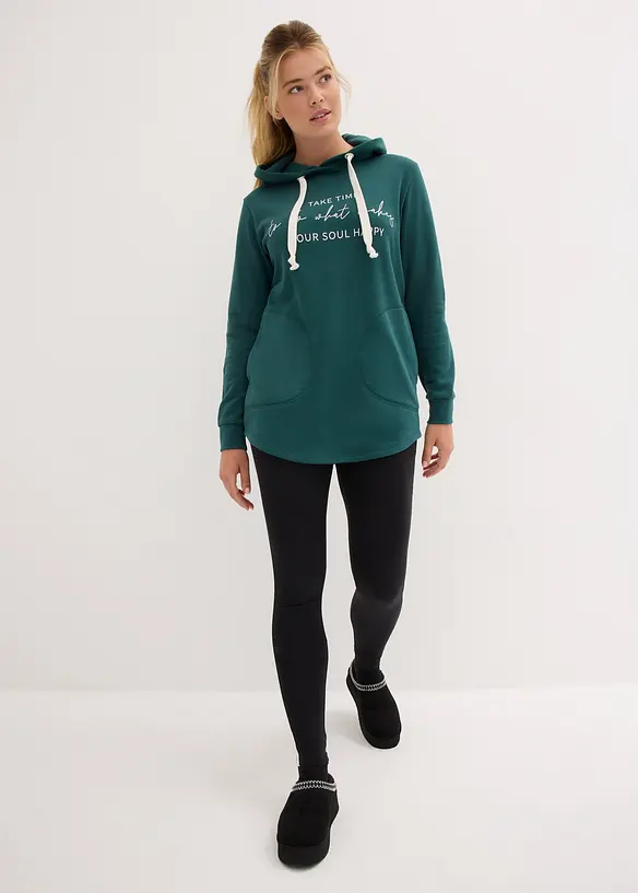 Jogginganzug mit Long-Sweatshirt und Leggings (2-tlg.) in schwarz von vorne (Totalaufnahme) - bonprix