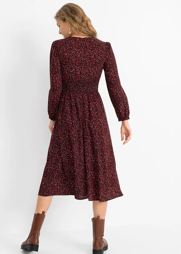 Midikleid mit Blumenprint in rot von hinten (Totalaufnahme) - bonprix