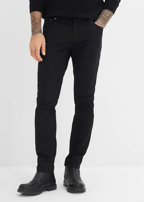 Regular Fit Stretch-Hose mit Dehnbund, Tapered in schwarz von vorne - bonprix
