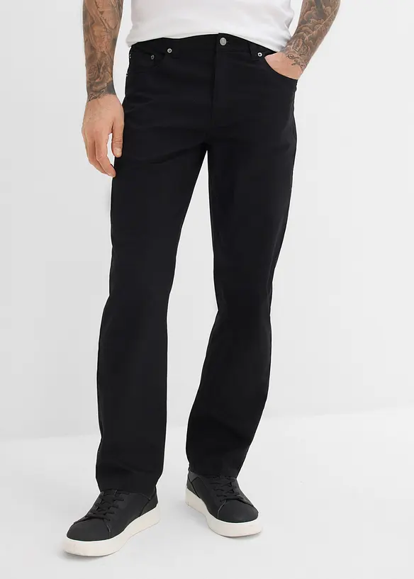 Relaxed Fit  Stretch-Hose mit Dehnbund, Straight in schwarz von vorne - bonprix