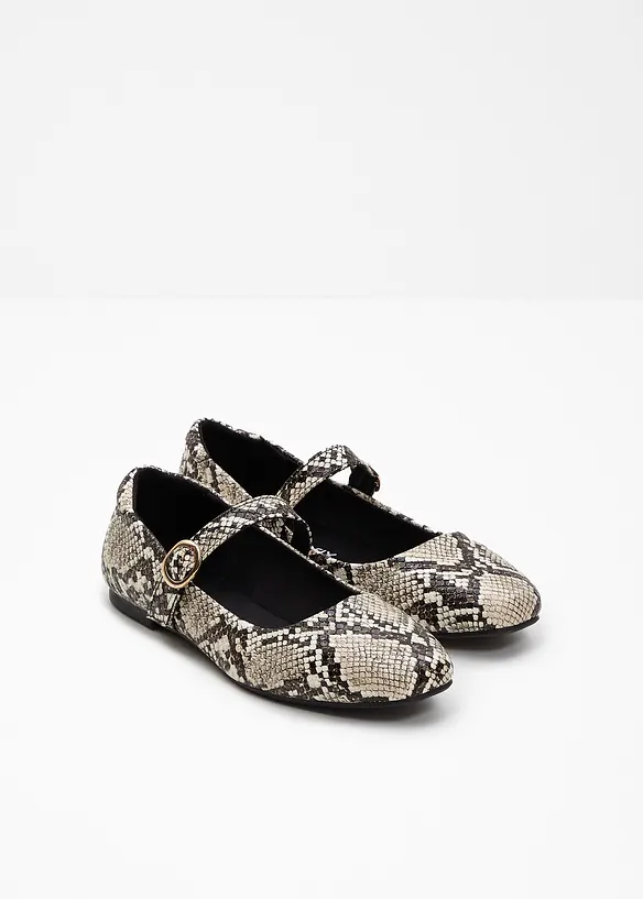Mary-Janes im Animallook in beige - bonprix