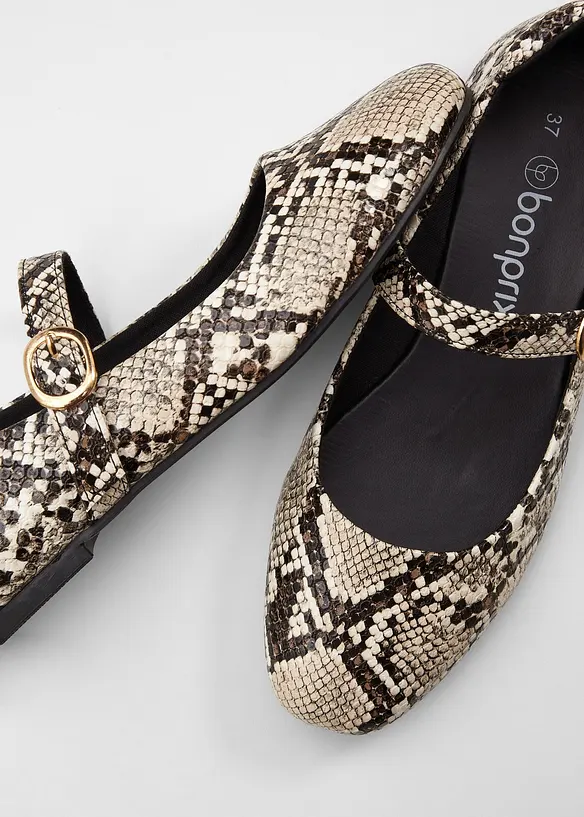 Mary-Janes im Animallook in beige - bonprix