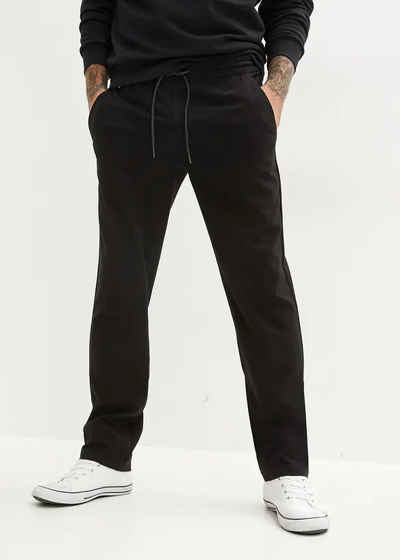 Relaxed Fit Chino-Stretch-Schlupfhose, Straight in schwarz von vorne - bonprix
