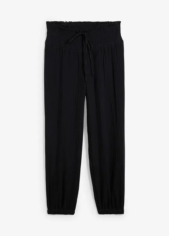 Musselin-Hose aus reiner Baumwolle in schwarz von vorne - bonprix