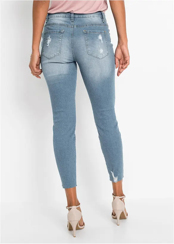 Skinny-Jeans Low Waist, cropped in blau von hinten - bonprix