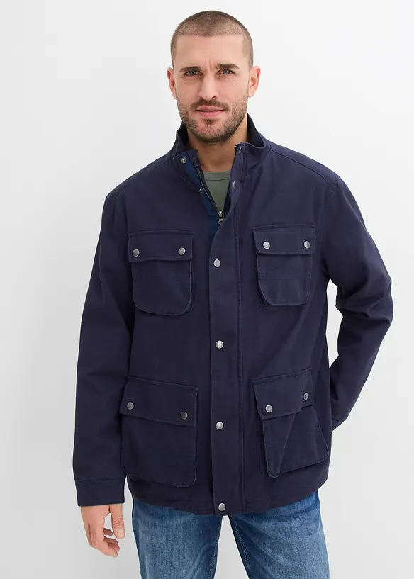 Übergangsjacke aus reiner Baumwolle in blau von vorne (im Anschnitt) - bonprix