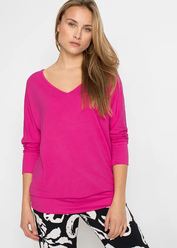 Oversized-Shirt aus fließender Viskose in pink von vorne (im Anschnitt) - bonprix