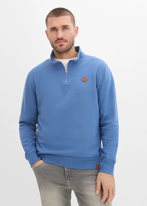 Sweatshirt aus reiner Bio-Baumwolle in blau von vorne (im Anschnitt) - bonprix