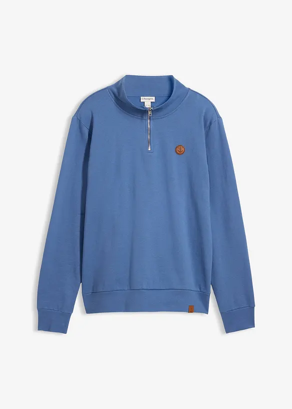 Sweatshirt aus reiner Bio-Baumwolle in blau von vorne - bonprix