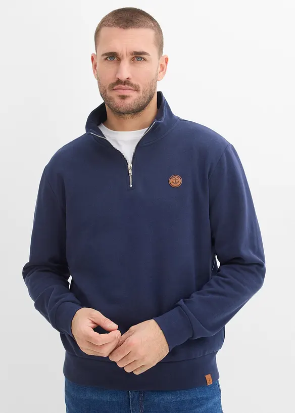 Sweatshirt aus reiner Bio-Baumwolle in blau von vorne (im Anschnitt) - bonprix