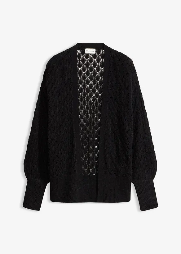 Ajour-Strickjacke in schwarz von vorne - bonprix