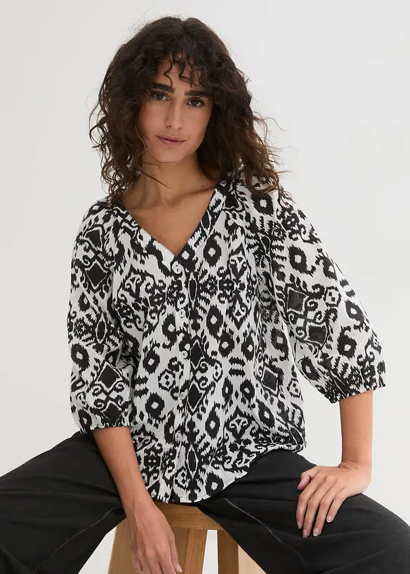 Bluse aus reiner Baumwolle in weiß von vorne (im Anschnitt) - bonprix Bluse aus reiner Baumwolle in weiß von vorne (im Anschnitt) - bonprix