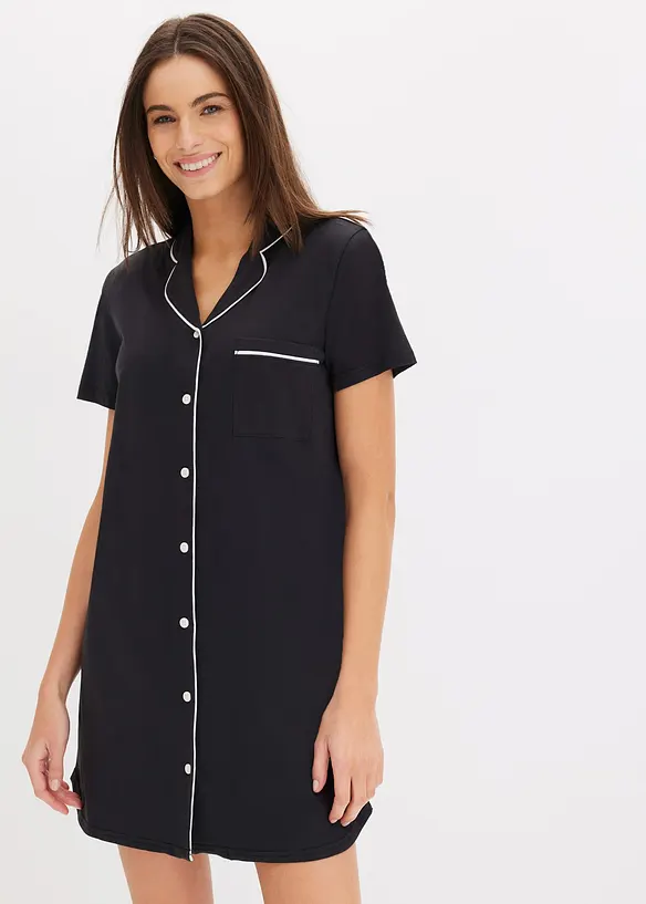 Kurzes Nachthemd aus reiner Bio-Baumwolle in schwarz von vorne (Totalaufnahme) - bonprix