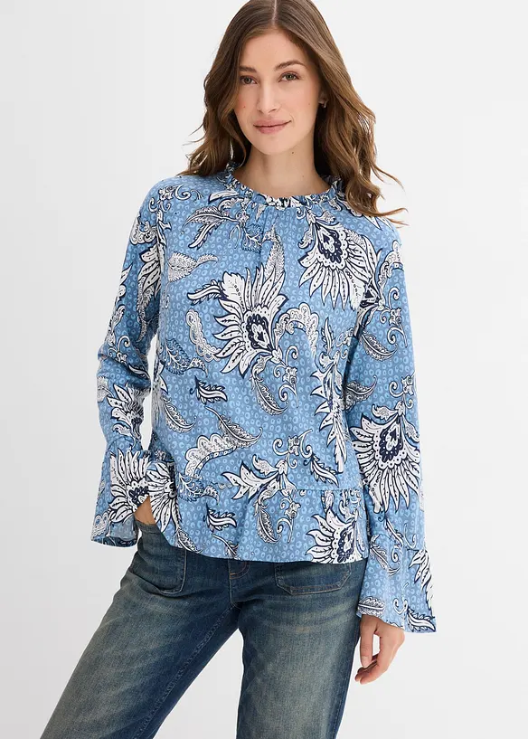 Shirtbluse aus softem Modal-Mix in blau von vorne (im Anschnitt) - bonprix