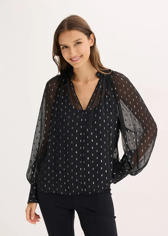 Transparente Schlupfbluse in schwarz von vorne (im Anschnitt) - bonprix