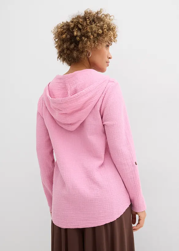 Musselin-Schlupfbluse aus reiner Baumwolle in rosa von hinten (im Anschnitt) - bonprix
