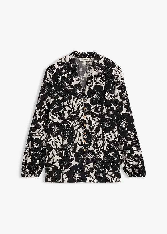 Bluse mit Spitzenbändern in schwarz von vorne - bonprix