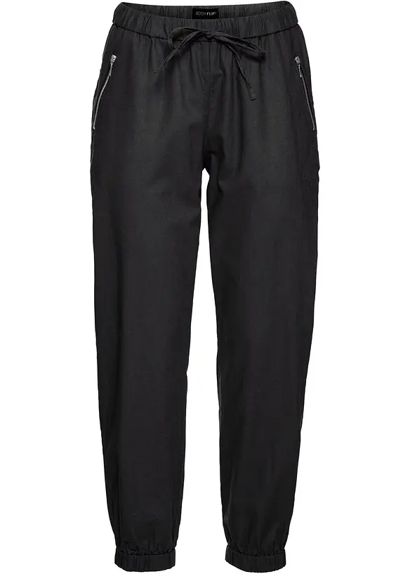 7/8-Hose aus luftigem Leinen-Mix in schwarz von vorne - bonprix
