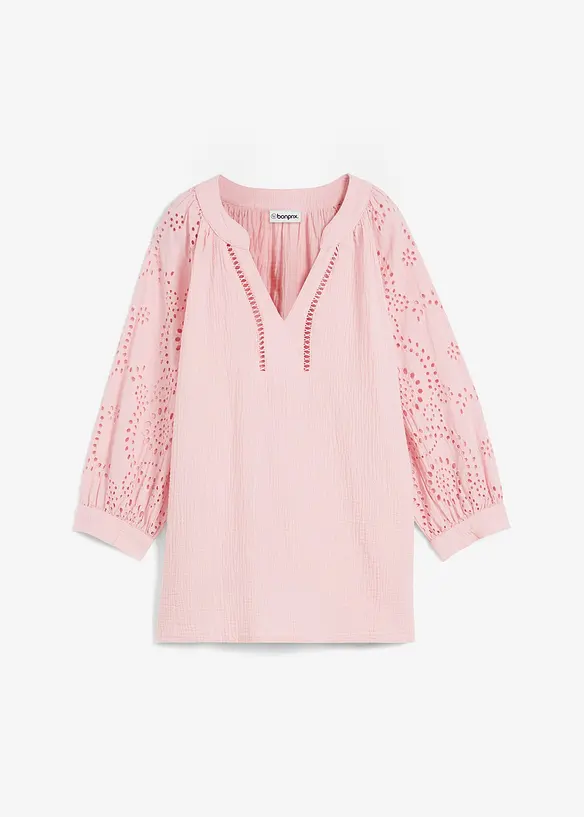 Tunikabluse aus luftigem Musselin in rosa von vorne - bonprix