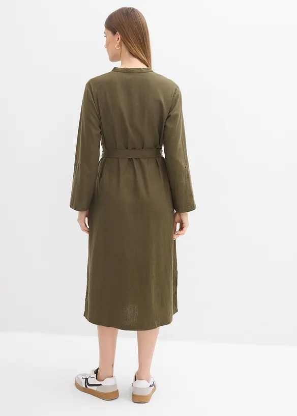 Kleid mit Taschen aus Leinen-Viskose-Mix in grün von hinten (Totalaufnahme) - bonprix Kleid mit Taschen aus Leinen-Viskose-Mix in grün von hinten (Totalaufnahme) - bonprix