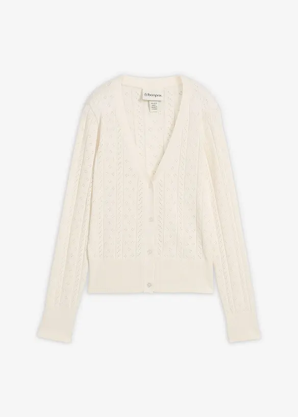 Ajour-Strickjacke mit Seidenanteil in weiß von vorne - bonprix