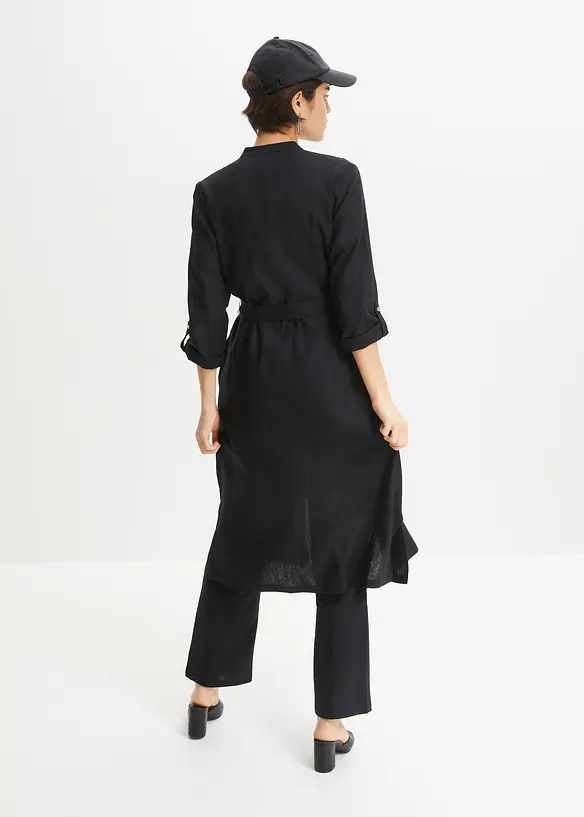 Kleid mit Taschen aus Leinen-Viskose-Mix in schwarz von hinten (Totalaufnahme) - bonprix Kleid mit Taschen aus Leinen-Viskose-Mix in schwarz von hinten (Totalaufnahme) - bonprix