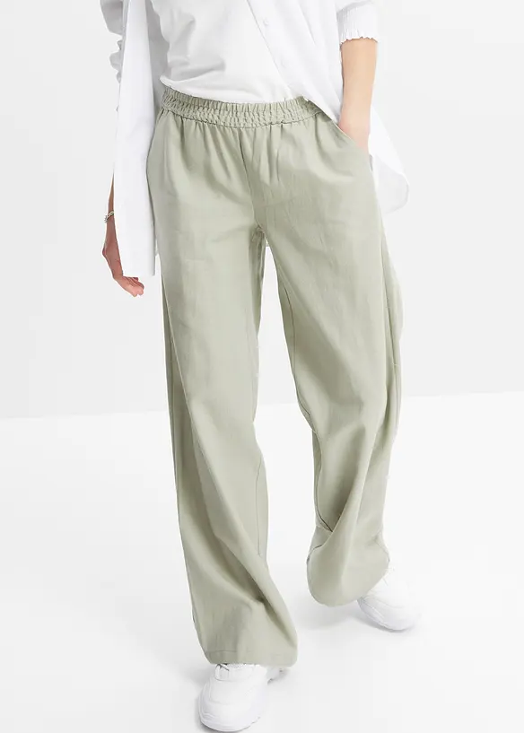 Palazzo-Hose aus Leinen-Viskose-Mix in grün von vorne - bonprix Palazzo-Hose aus Leinen-Viskose-Mix in grün von vorne - bonprix