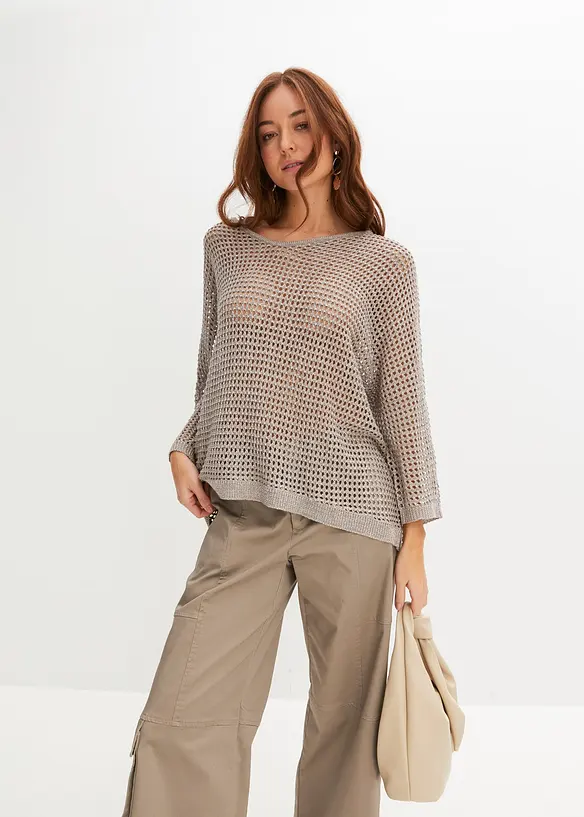 Ajour-Pullover aus Viskose-Mix in braun von vorne (im Anschnitt) - bonprix Ajour-Pullover aus Viskose-Mix in braun von vorne (im Anschnitt) - bonprix